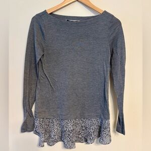LOFT Blue Long Sleeve Top with Patterned Hem